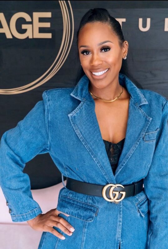 A woman smiling